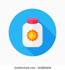 sunscreen flat icon with long shadow on blue circle background , vector illustration , eps10