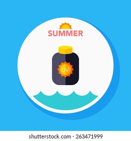 sunscreen flat icon with long shadow on blue circle background , vector illustration , eps10