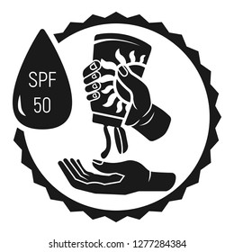 Sunscreen in hands icon. Simple illustration of sunscreen in hands vector icon for web design isolated on white background