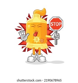 the sunscreen holding stop sign. cartoon mascot vector