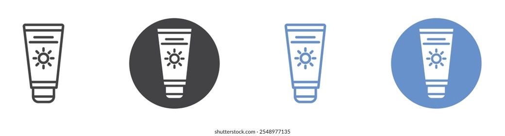 Sunscreen icon flat line symbol set.