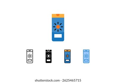 Ilustración de icono de protector solar, adecuado para proyectos de verano, promociones de salud y belleza, o diseños relacionados con viajes. Este diseño cubre una variedad de estilos.