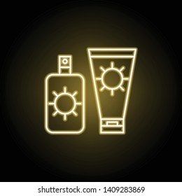 sunscreen icon in neon style. Element of travel illustration. Signs and symbols can be used for web, logo, mobile app, UI, UX