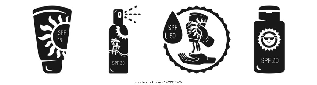 Sunscreen icon set. Simple set of sunscreen vector icons for web design on white background