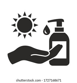 Sunscreen icon. Sun cream. UV protection. Vector icon isolated on white background.