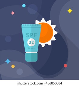 Sunscreen icon, Vector flat long shadow design. Transport concept.