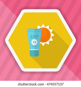 Sunscreen icon, Vector flat long shadow design. Transport concept.