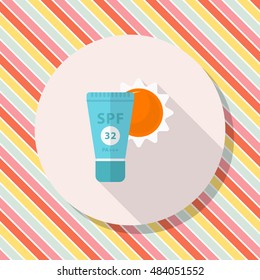 Sunscreen icon, Vector flat long shadow design. Transport concept.