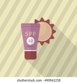 Sunscreen icon, Vector flat long shadow design. Transport concept.