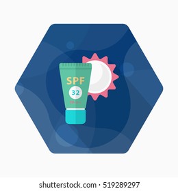 Sunscreen icon, Vector flat long shadow design. Transport concept.