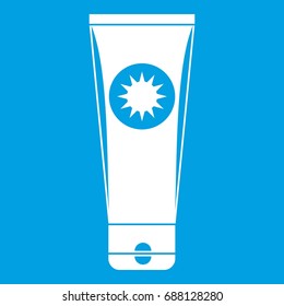 Sunscreen icon white isolated on blue background vector illustration