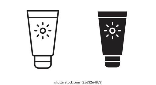 Sunscreen icons in flat and line style set.