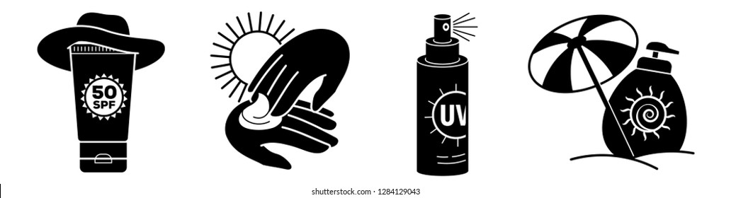 Sunscreen icons set. Simple set of sunscreen vector icons for web design on white background