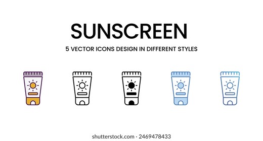 Sunscreen icons vector set stock illustration.