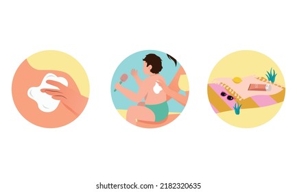 Sunscreen for kids. Summer skin care products for children. Kids UV protection cream in bottle isolated. Safe tanning of child. Flat vector illustration.