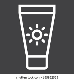 Sunscreen line icon, health and tourism, sun cream vector graphics, a linear pattern on a black background, eps 10.
