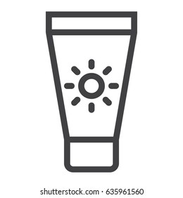 Sunscreen line icon, health and tourism, sun cream vector graphics, a linear pattern on a white background, eps 10.