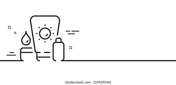 Sunscreen line icon. Sun cream sign. Sunblock lotion symbol. Minimal line illustration background. Sunscreen line icon pattern banner. White web template concept. Vector