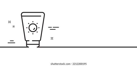 Sunscreen line icon. Sun cream sign. Sunblock lotion symbol. Minimal line illustration background. Sunscreen line icon pattern banner. White web template concept. Vector