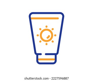 Sunscreen line icon. Sun cream sign. Sunblock lotion symbol. Colorful thin line outline concept. Linear style sunscreen icon. Editable stroke. Vector