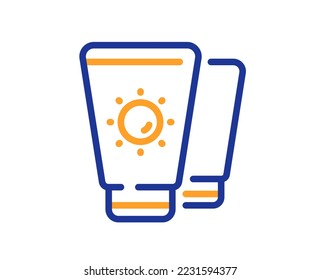 Sunscreen line icon. Sun cream sign. Sunblock lotion symbol. Colorful thin line outline concept. Linear style sunscreen icon. Editable stroke. Vector