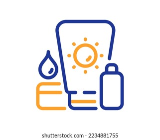 Sunscreen line icon. Sun cream sign. Sunblock lotion symbol. Colorful thin line outline concept. Linear style sunscreen icon. Editable stroke. Vector