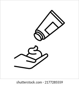 Icono de línea de pantalla solar. Producto de curtido para la protección de UV. Icono de contorno de la posición Suntan. Ilustración de vectores sobre fondo blanco