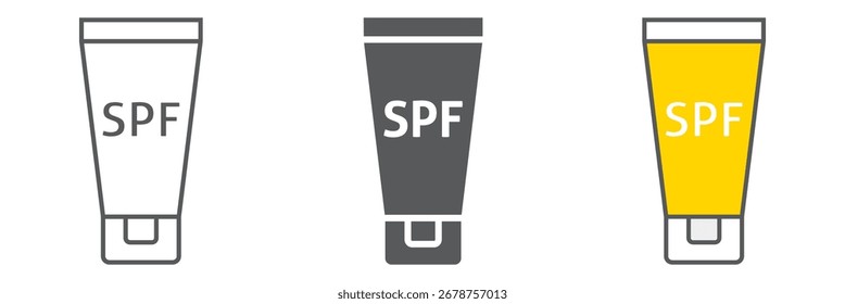 Ícone de linha de protetor solar, proteção uv e praia, gráficos vetoriais de sinal spf, um ícone linear em um fundo branco, eps 10