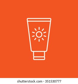 Sunscreen line icon for web, mobile and infographics. Vector white icon isolated on red background.