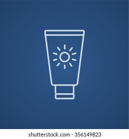 Sunscreen line icon for web, mobile and infographics. Vector light blue icon isolated on blue background.