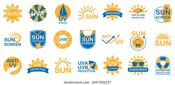 Sunscreen logo set. Spf icon set. spf isolated logo collection