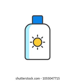 Sunscreen lotion flat line colored icon.
