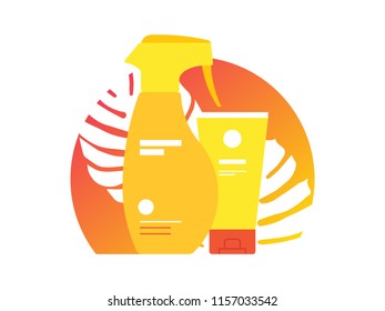 Sunscreen lotion with palm leaves.
