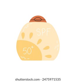 Sunscreen and lotion with SPF. Sun protection and sun safety. Sunscreen, serum, balm, lotion with SPF. Sunscreen lotion isolated on white background.