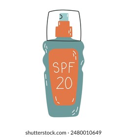 Sunscreen and lotion with SPF. Sun protection and sun safety. Sunscreen, serum, balm, lotion with SPF. Sunscreen lotion isolated on white background.