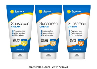 Sunscreen lotion vector product label set