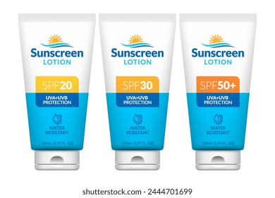 Sunscreen lotion vector product label set