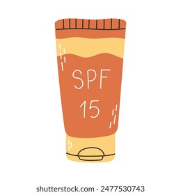 Sunscreen Moisturizer, Lotion, sunscreen, bottle, spray and tube. Sunblock, skin protection and UV rays blocking concept. Hand drawn Vector illustration. All elements are isolated