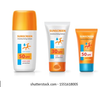 Sunscreen mousturizing cream package containers collection. Sublock lotion tube set - Shutterstock ID 1551618005