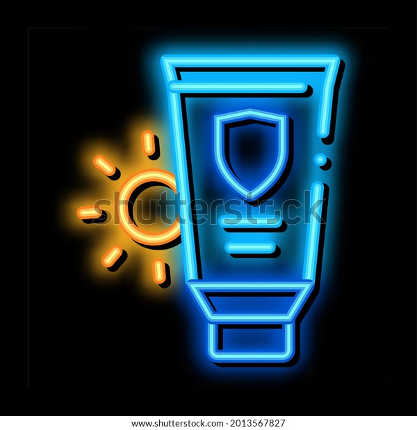 Sunscreen neon light sign\
vector. Glowing bright icon Sunscreen sign. transparent symbol\
illustration