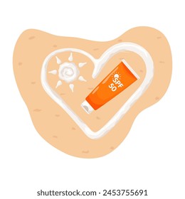 Sunscreen on the sand and sun from the cream. Moisturizer, sunscreen, skin protection and ultraviolet ray blocking. Moisturizing and protecting your skin from the suns ultraviolet rays. 