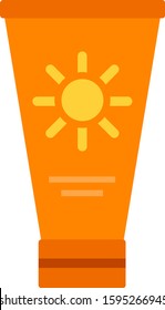 Sunscreen in an orange tube vector flat icon isolated on white