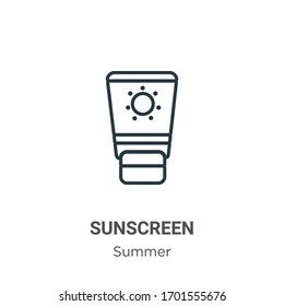 Sunscreen outline vector icon. Thin line black sunscreen icon, flat vector simple element illustration from editable summer concept isolated stroke on white background