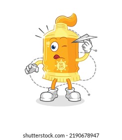 the sunscreen with paper plane character. cartoon mascot vector