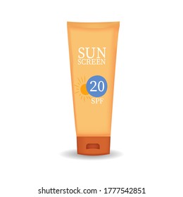 Sunscreen. Plastic bottle of sun protection and white cream 3