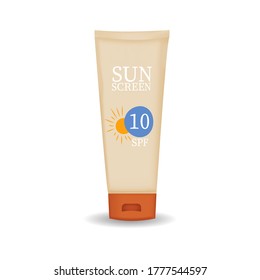 Sunscreen. Plastic bottle of sun protection and white cream