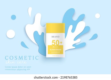 Sunscreen product ads template on blue background.
