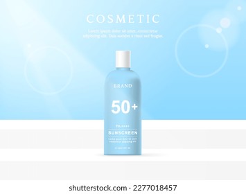 Sunscreen product ads template on blue background.