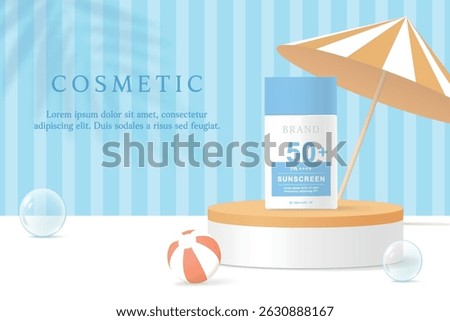 Sunscreen product ads template on blue  background.
