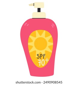 Sunscreen product flat vector isolated illustration. Skincare cosmetic for sun protection. Spf dispenser.